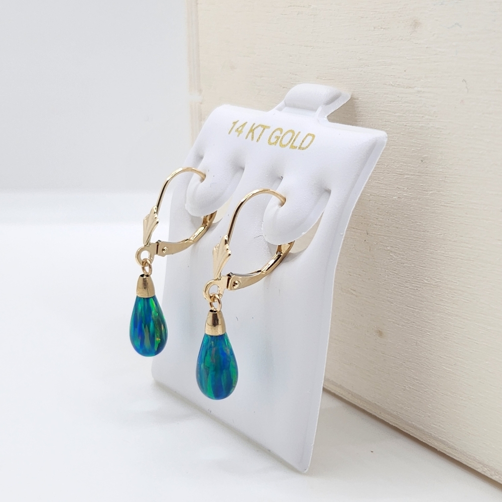 14K Solid Yellow Gold Dangle Earrings For Women